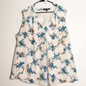White House Black Market Blue Floral Pleated Sleeveless Lined Top Blouse S- 20W